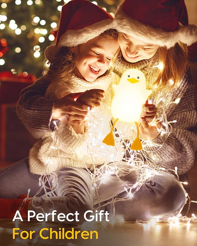 Amaredom Cute Duck Night Light, Squishy Duck Lamp, Silicone Dimmable Nursery Nightlight, Rechargeable LED Bedside Lamp with 20 Minutes Timer & Tap Control for Kids Baby Toddler Decor Bedrooms