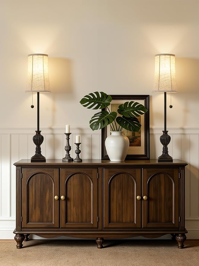 EJIAXIN Buffet Table Lamps Set of 2-28" Tall Skinny Black Resin Table Lamp for Living Room - Traditional Cottage Country Rustic Buffet Lamp with Pull Chain for Console Table,Dining Sideboard,Entryway