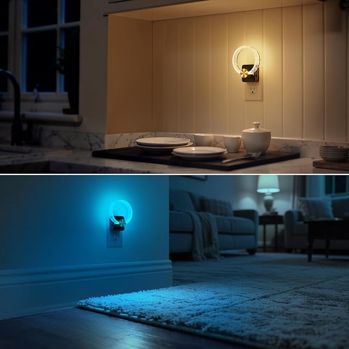 Night Lights Plug into Wall, LED Night Light Color Changing RGB | Dusk-to-Dawn Sensor, Adjustable Brightness, Dimmable Nightlights for Hallway, Bedroom, Kids Room, Room Decor
