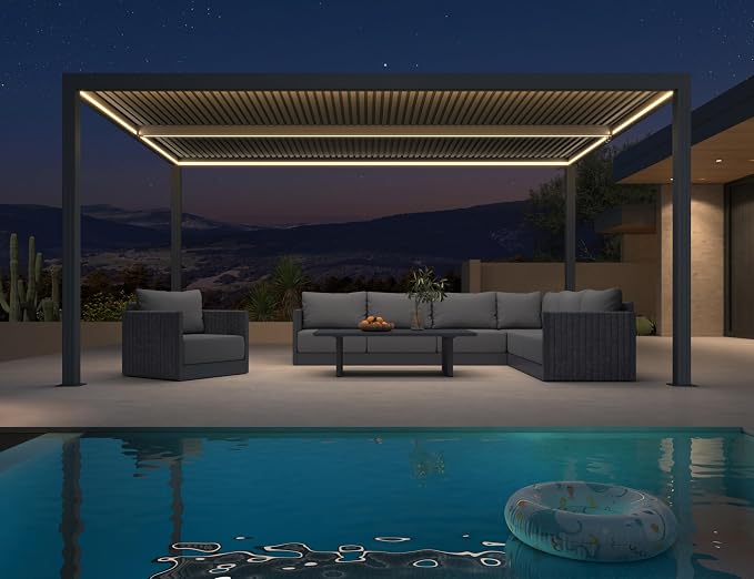 PURPLE LEAF Louvered Pergola 10' x 16' 94AS LED Strip Light 53mph Windproof | Two Adjustable Roofs, 53Mph Wind Resistant, Sturdy Build, Plus Hidden LED Strip Light System (No Wiring), Taller Design