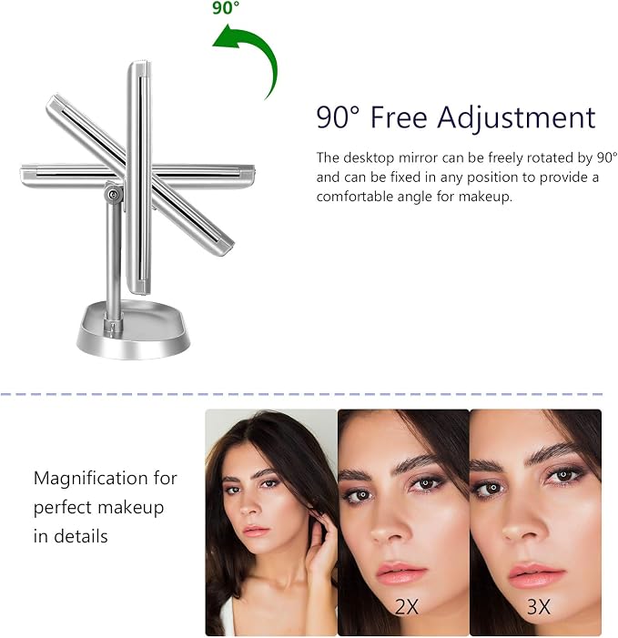 Trifold Lighted Vanity Makeup Mirror with 21 LED Lights,1/2/3 Magnification and Dimming,Two Power Supplies Makeup Mirror,Gift for Women