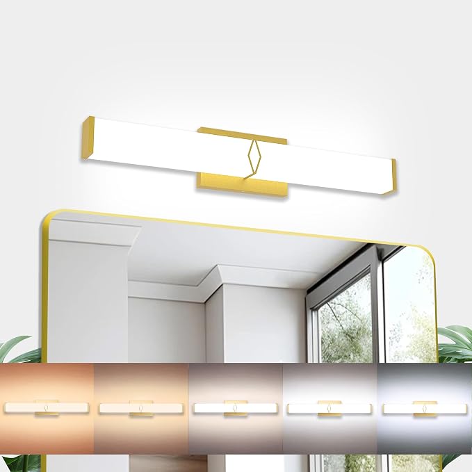 24 Inch Bathroom Vanity Light 2500LM, AC 120V 5CCT Modern Bathroom Lighting Fixtures Over Mirror Dimmable, 25W Gold LED Vanity Lighting Fixtures Wall Sconce ETL Certified, 1Pack