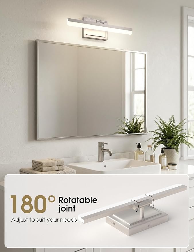 VOLISUN Modern Bathroom Vanity Light 15.7 inch, Rotatable, 20W Dimmable 5CCT Led Bathroom Light Fixture Over Mirror, Brushed Nickel Bar Vanity Light for Bathrooms Mirror Restroom-ETL Certificated