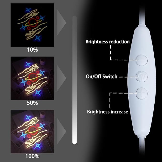 Holding the Galaxy Neon Sign for Wall Decor Dimmable Usb Powered Planet Led Sign 16.54’’*12.6’’ Moon Neon Light Adorable Led Star Sign for Bedroom Gaming Room Cafe Bar Party