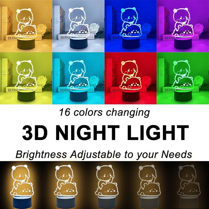 Bear Shaped 3D Night Light Gifts, Cartoon Table Lamp with Remote Control Gifts for Girls Birthday Christmas Valentine