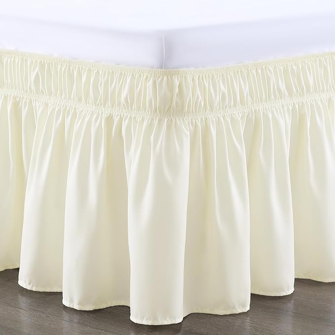RIMELA Bed Skirt Queen Size 12 Inch Drop, Wrap Around Elastic Bedskirt Solid Microfiber Luxury Hotel Quality Fabric, Easy to Install Machine Washable Wrinkle & Fade Resistant, Butter Yellow