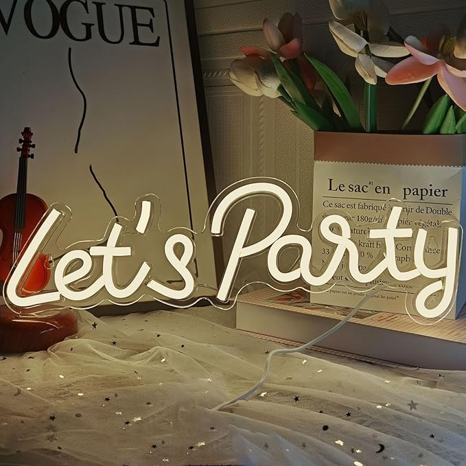 Let's Party Neon Sign, LED Neon Lights for Bedroom Wall Decor, Art Decorative Lights for Bachelorette Party, Engagement Party, Birthday Party,Wedding Party, Living Room, Gamer Room Decor Aesthetic