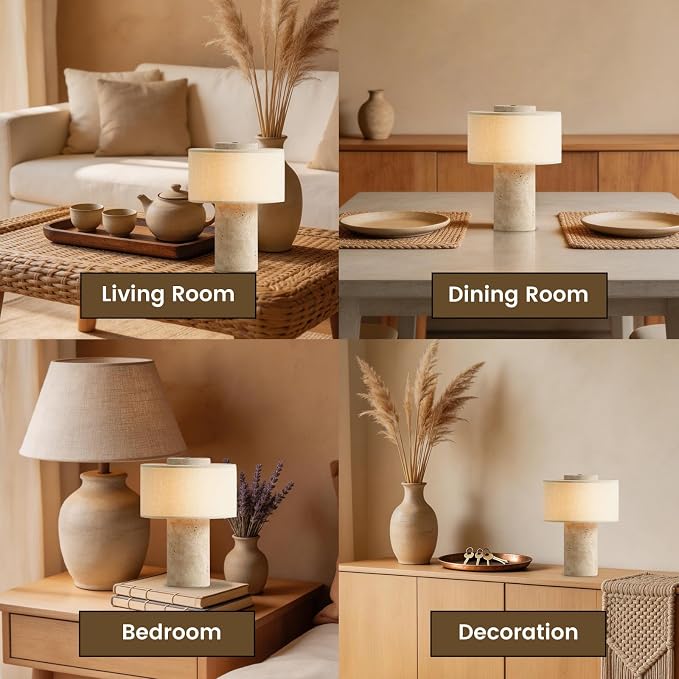 BSOD Travertine Lamp, Rechargeable 10 Inch Stone Table Lamp Marble Wabi Sabi Light Fixture Cordless Touch Dimmable LED Decor for Console, Side, Entryway, Foyer, Counter(Rechargeable Travertine Lamp)