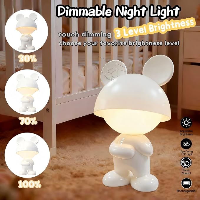 Night Lights for Kids,Rechargeable TableLight,Touch Bedside Lamps,Cordless Dimmable Warm White Light,Baby Nursery,Breastfeeding,Sleep Aid,Cute Mouse Gifts for Newborns Toddlers Boys Girls
