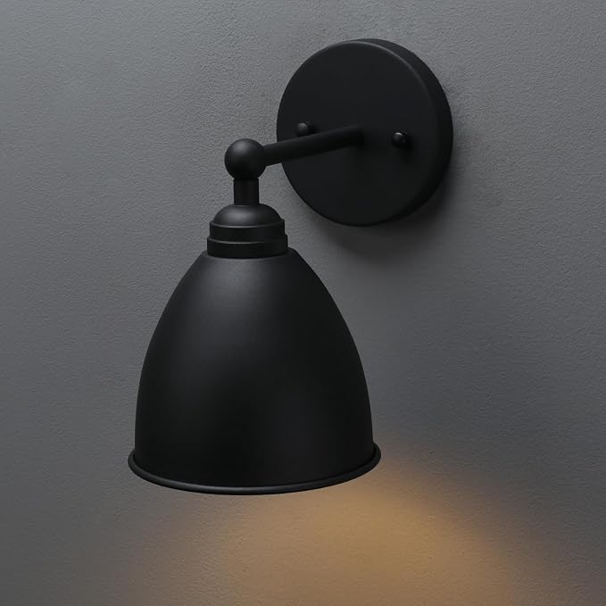 Phansthy Industrial Wall Sconce Matte Black Barn Farmhouse Wall Light Fixture with Metal Lampshade (Right-Angled)