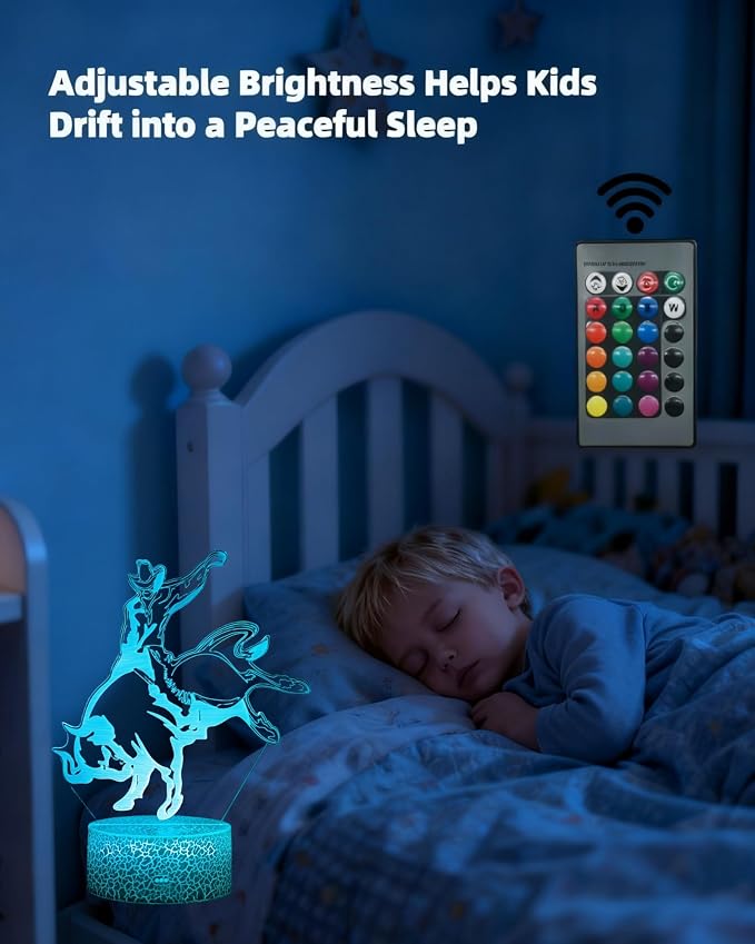 Bull Riding Rider 3D Illusion Night Light, Matador Style Décor Lamp | 16 Colors Changing, Dimmable, Touch & Remote Control, Birthday Christmas Gift For Boy Girl Kid Teen Men Women Bedroom Room