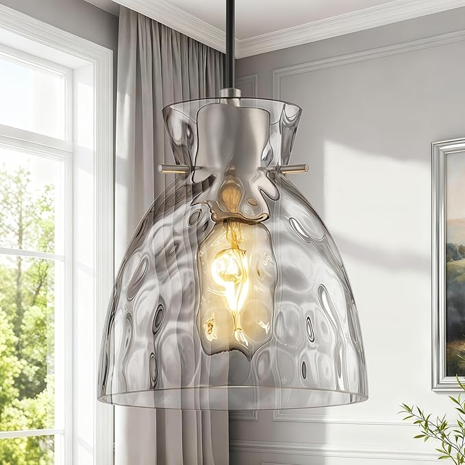 Hammered Glass Pendant Lights Kitchen Island, 5.9“ Small Brushed Nickel Pendant Light Fixtures, Adjustable Modern Hanging Lights Kitchen Pendant Lighting over Island Sink Bathroom Dining Room Bedroom