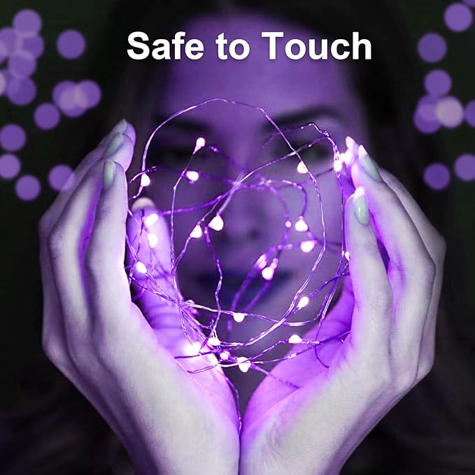 1Pack USB Plug in Fairy String Lights,16ft 50 LED Copper with Remote and Timer, 8 Modes Waterproof Twinkle String Lights Battery Powered for Bedroom Indoor Party Wedding Christmas Decoration (Purple)