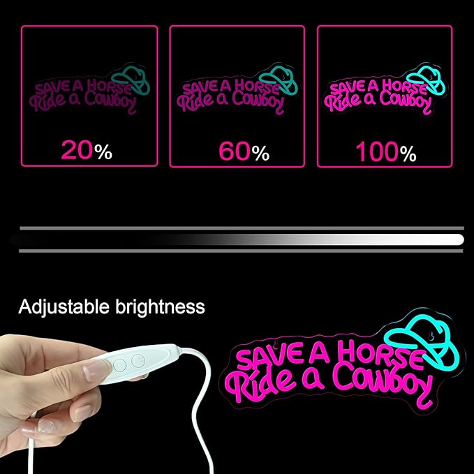 NOSUN Save A Horse Neon Sign Cowboy neon signs for Wall Decor Adjustable Brightness Led Sign LED Colorful Signs Light for Bedroom Home Bar Club Hotel Party Decor