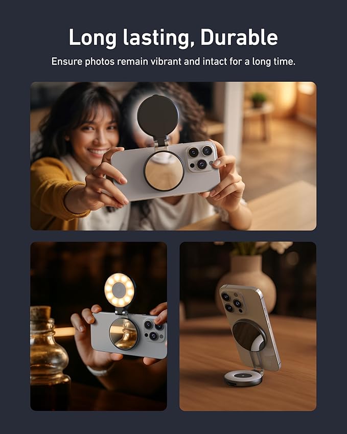 TELESIN C03 Magnetic Phone Beauty Selfie Light Compatible with iPhone Magsafe, CRI97 360° LED Selfie Ring Fill Light with Mirror for Selfies/Photography/TikTok/Zoom Calls/Video Conference(Black)