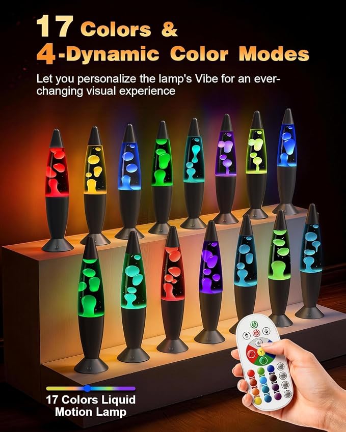 13.5 Inch Liquid Motion Lamps LED, 17 Colors Changing Night Light Table Lamp with Remote Giant Relax Mood Classic Cool Nightlight for Adults Boy Girl Room Home Bedroom Decor, Black
