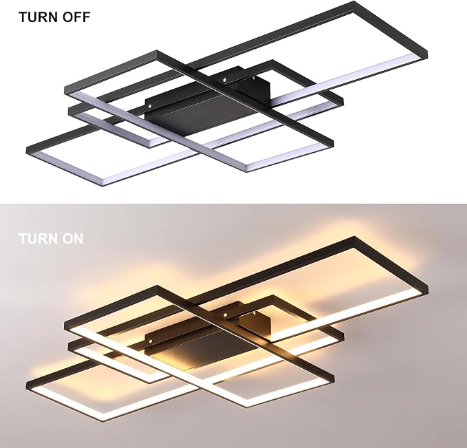 GEADI 35.4" Modern LED Ceiling Light, Dimmable Flush Mount with Remote | Black Geometric Square Light Fixture with Adjustable Color Temperature for Kitchen, Bedroom, Dining Room and Hallway