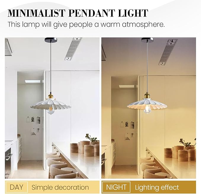 Pendant Light Fixture, White Farmhouse Vintage Pendant Light 15.7 Inch Lampshade with Adjustable Light Cord Kitchen Hanging Lights Retro Island Pendant Lights for Kitchen