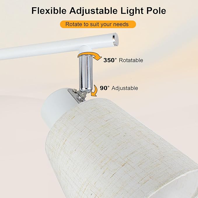 LTBLIGHT 2-Light Track Lighting, Flexible Adjustable Ceiling Light with White Linen Shade, Simplicity Spotlight for Bedroom Art Display Vanity, E26 Base (Bulbs Not Included)