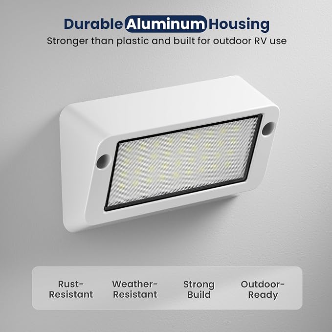 RV LED Porch Light, Exterior Lighting for Camper Travel Trailer | Dual Color White Amber, 1400 LM High Brightness, Aluminum Housing, IP67 Waterproof, Works with RV's Interior Switch- White