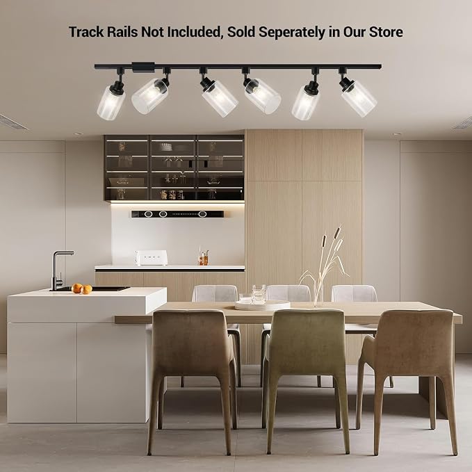 J Type E26 Track Lighting Heads, Clear Glass Shade, 4 Pack, Black | Track Light Fixtures for Kitchen and Accent Lighting | No Bulbs Included | Compatible with J Track Rails