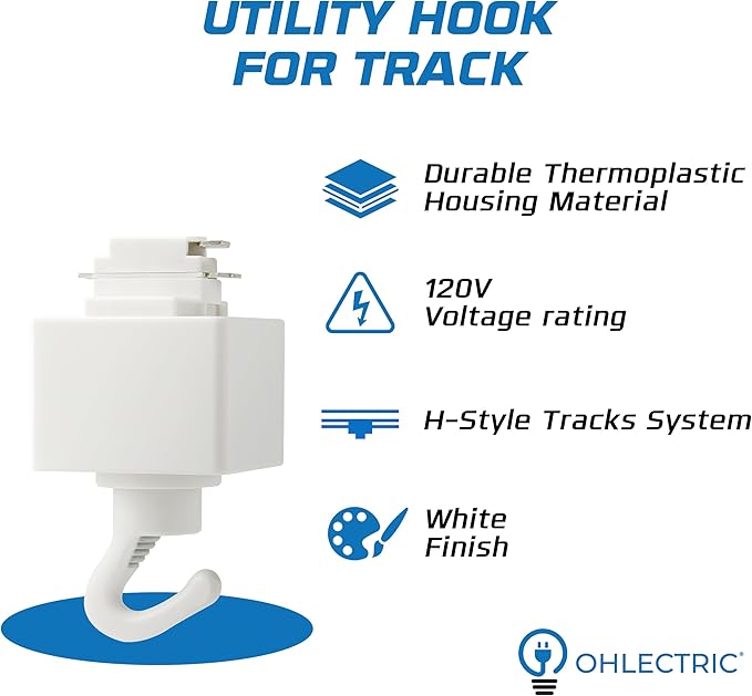 OHLECTRIC Track Light NT-308W (2 Pack) - White - Utility Hook - Single or Dual Circuit - Compatible with Halo Track