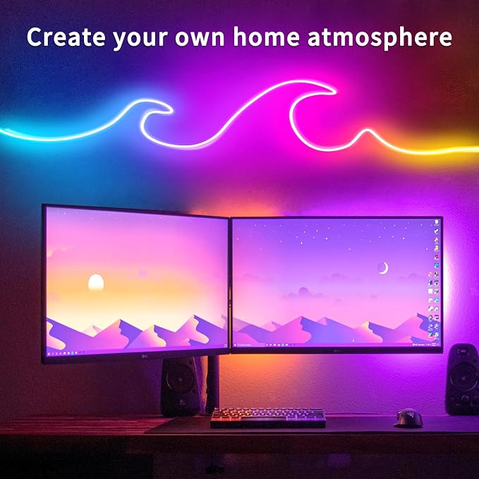 segrass 32.8FT Neon Rope Light,Flexible Led Rope Light Control with App/Remote,Multiple Modes Rope Lights,IP65 Outdoor RGB Led Neon Lights Waterproof,Music Sync Gaming Led Neon Light Strip for Bedroom