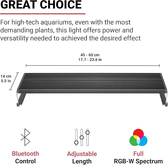 Chihiros WRGB II PRO LED Aquarium Light - Full Spectrum, Bluetooth App Control, Fish Tank Light w/Timer for Aquatic Plants, Freshwater Fish Tank - Fish Aquarium Accessories & Decor - WRGBII PRO 45cm