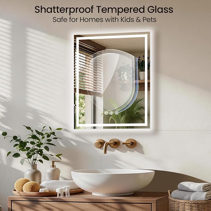 30x36 LED Bathroom Mirror with Anti-Fog, Backlit & Front Lights, Memory | Dimmable 3 Color CRI 95+ Shatterproof Tempered Glass ETL Listed for Safety Lighted Bathroom Vanity Mirror for Wall