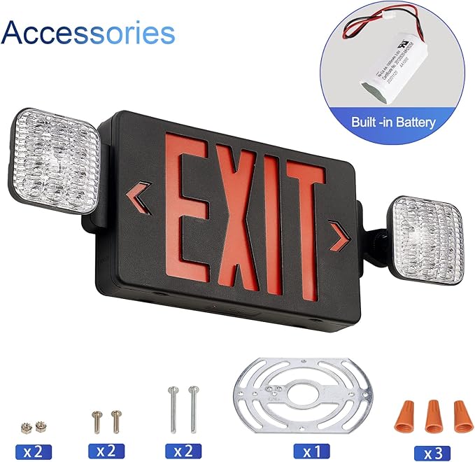 TANLUX Black Exit Sign with Emergency Lights, LED Emergency Exit Light with Battery Backup, UL Listed, AC 120/277V, Commercial Emergency Lights Combo for Business - 1 Pack