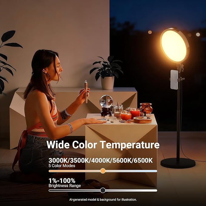NEEWER Basics 13" 45W Large Ring Light with 66" Stand, 3000K-6500K CRI95+ Full Screen LED Panel Lighting with Phone Holder/Remote for Video Recording Selfie Streaming Makeup Studio Photography, BR45B