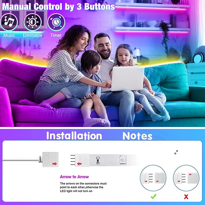 REEMEER 130ft Led Lights for Bedroom, APP Control Music Sync Color Changing Led Lights, Led Strip Lights with Remote for Room, Kitchen Party,Home Decoration