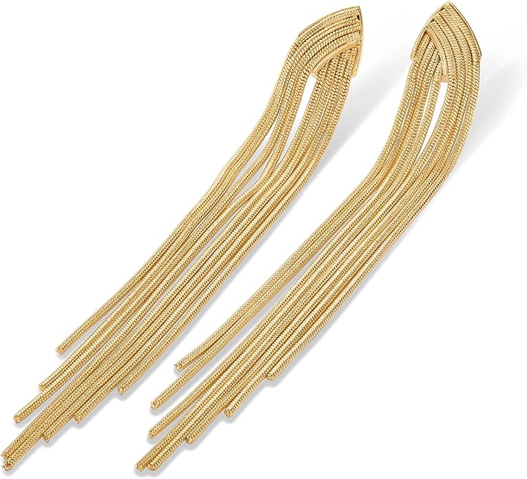 PAVOI 14K Gold Plated Long Tassel Dangle Earrings for Women - 925 Sterling Silver Posts Elegant Rhinestone Chain Chandelier Drop Earrings - Statement Jewelry