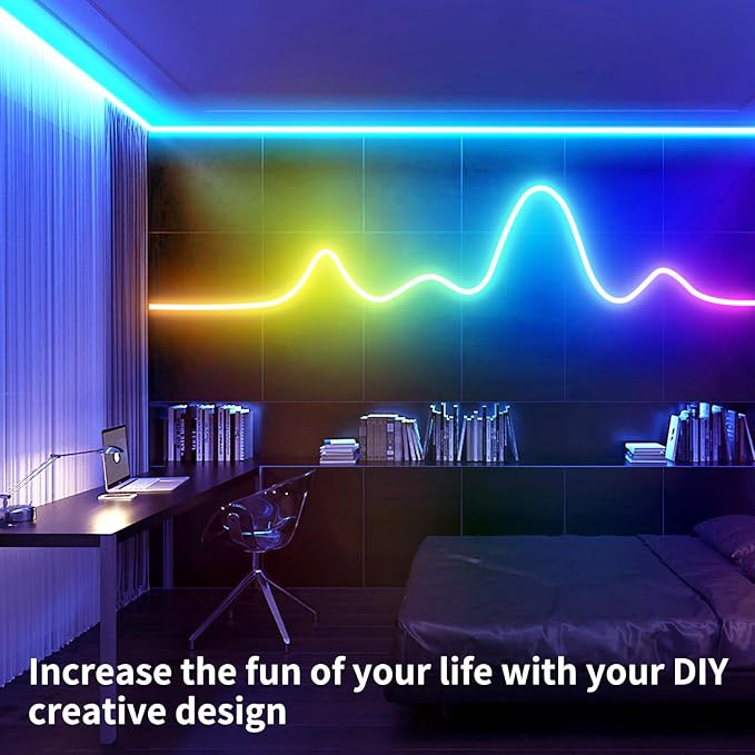 segrass 16.4FT Neon Rope Light,Flexible Led Rope Lights Control with App/Remote,Multiple Mode Rope Lights,IP65 Outdoor RGB Led Neon Lights Waterproof,Music Sync Gaming Led Neon Light Strip for Bedroom