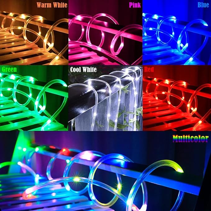 RUICHEN Solar Rope Lights Outdoor String Lights, 16.5 Ft 50 LED Tube Light Waterproof Copper Wire Fairy Lights for Garden Fence Yard Christmas Wedding Party (Cool White)