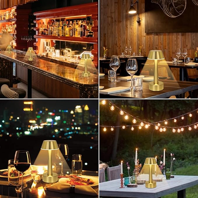 UMEXUS Cordless Small Table Lamp for Bar Restaurant, Rechargeable Battery Operated Touch Lamps, Gold 3-Way Dimmable Metal Portable Bedside Mini Night Light for Outdoor, Home Decor