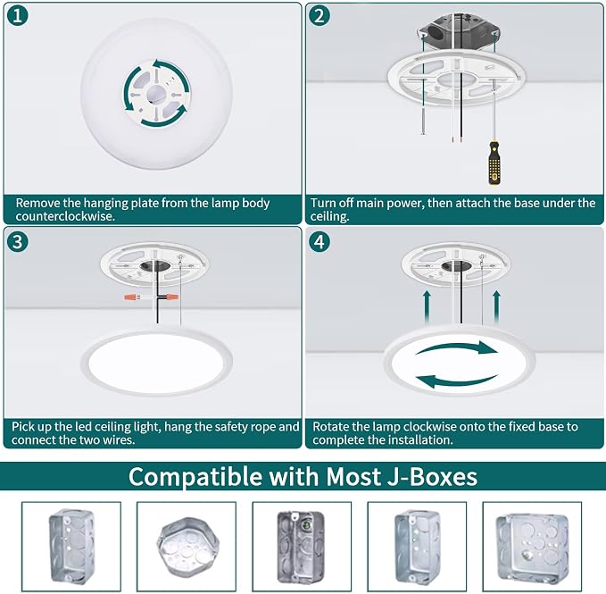 Modern Led Ceiling Light Fixtures Dimmable with Remote Control, 15.4 Inch Ultra Thin Flush Mount with Night Light, 36 W, 4500 LM, for Bedroom, Kitchen, Dining Room, Living Room