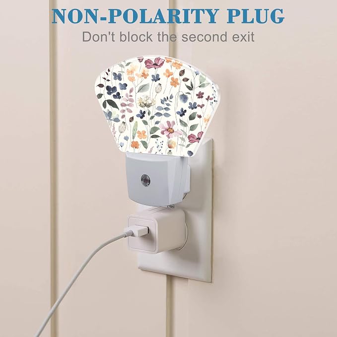 Watercolor Flowers Night Light for Kids Girls Boys, Leaves and Plants LED Night Light Plug into Wall with Dusk to Dawn Sensor for Bedroom, Hallway, Kitchen, Bathroom, Stairs Decor