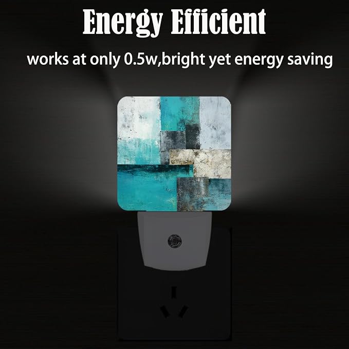 Abstract Painting Night Light,Blue and Grey Plug Into Wall with Dusk to Dawn Light Sensors,Warm Nightlights for Bedroom, Bathroom,Hallway,Kitchen,Gifts Ideal for Boys Girls Women Men