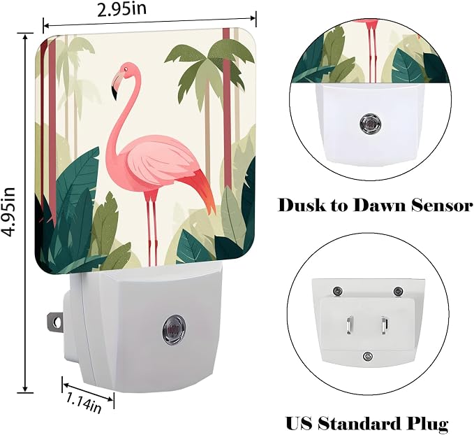 Tropical Flamingo Cartoon Night Light,Plug Into Wall Decor for Stairway,Hallway,Kitchen,Dusk to Dawn Sensor Nightlights for Boys/Girls/Women/Men Room Gifts
