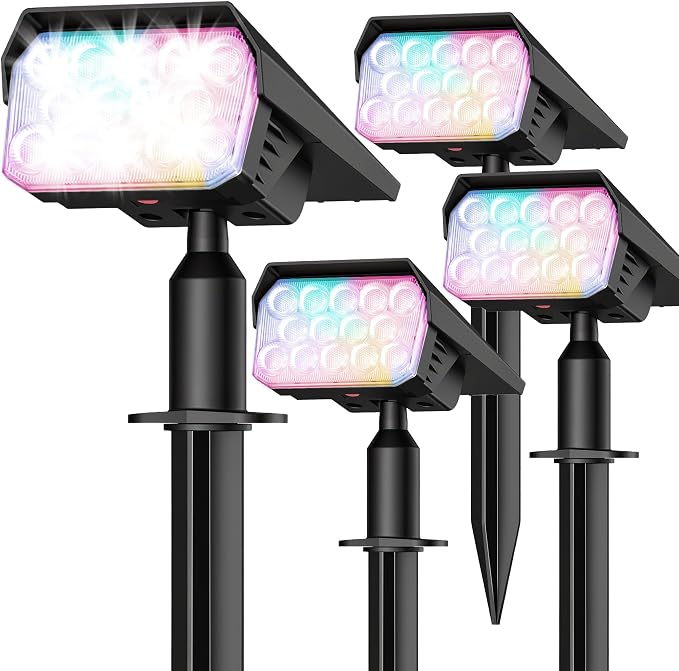 Solar Color Changing RGB Lights IP65 Waterproof, 56 LED 8 Lighting Modes Solar Spotlights, Landscape Lights for Yard Garden Pathway Holiday Decor, 4 Pack (Multicolor)