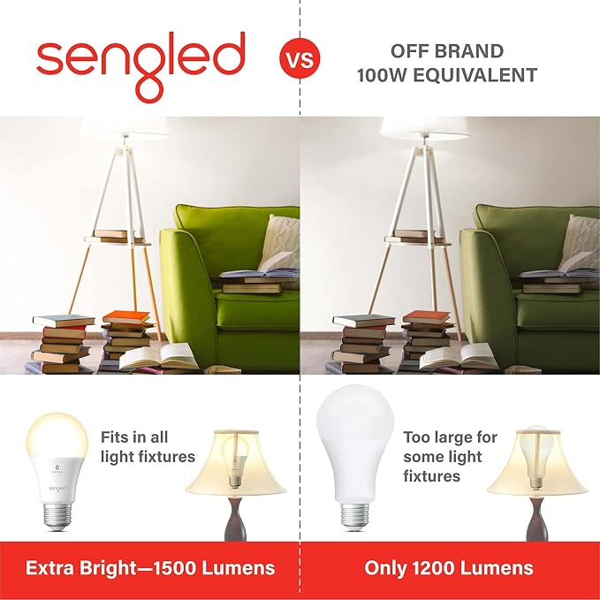 Sengled Alexa Light Bulbs 100W Equivalent, Smart Light Bulbs 1500 LM Bluetooth Mesh, Smart Bulbs That Work with Alexa Only, High Brightness, Soft White A19 2700K Dimmable Bulb, No Hub Required, 2 Pack