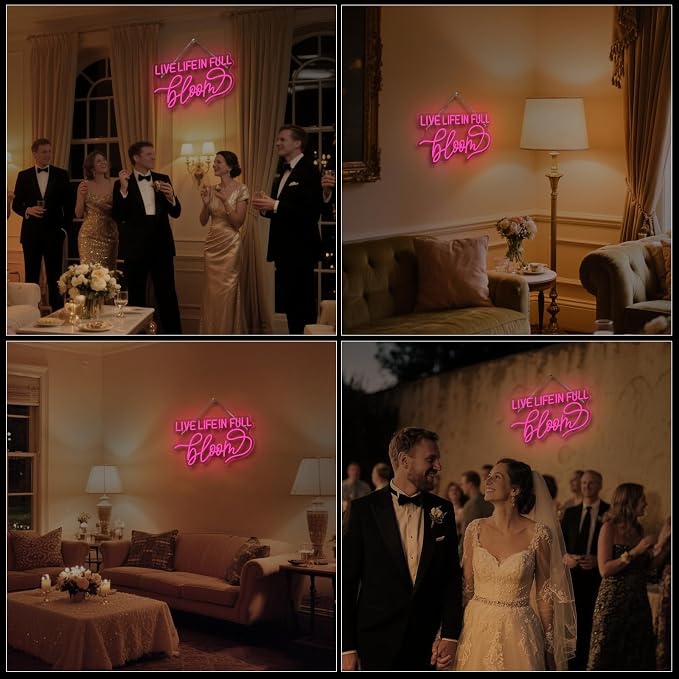 Live Life In Full Bloom Neon Sign, LED Neon Light Wall Decor for Wedding, Bridal Shower, Party & Photoshoot, Light Up Sign for Home, USB Dimmable