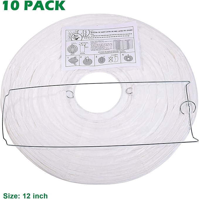 LURICO 10 Packs 12 Inch White Paper Lanterns Round Chinese/Japanese Hanging Ball Lantern Lamps for Birthday Wedding Christmas Parties, Home Decor and Weddings Decorations