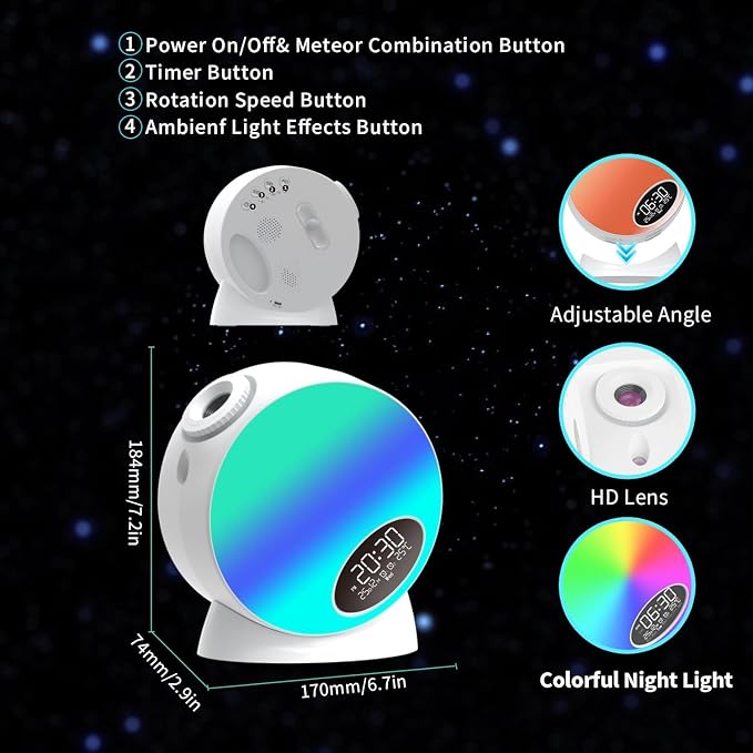 Galaxy Projector Pro for Bedroom,13 in 1 Planetarium Star Projector with Atmosphere Light,Bluetooth Speaker & White Noise,Remote,Timer,Alarm Clock,Space Galaxy Lamp for Kids Gifts Home Decor