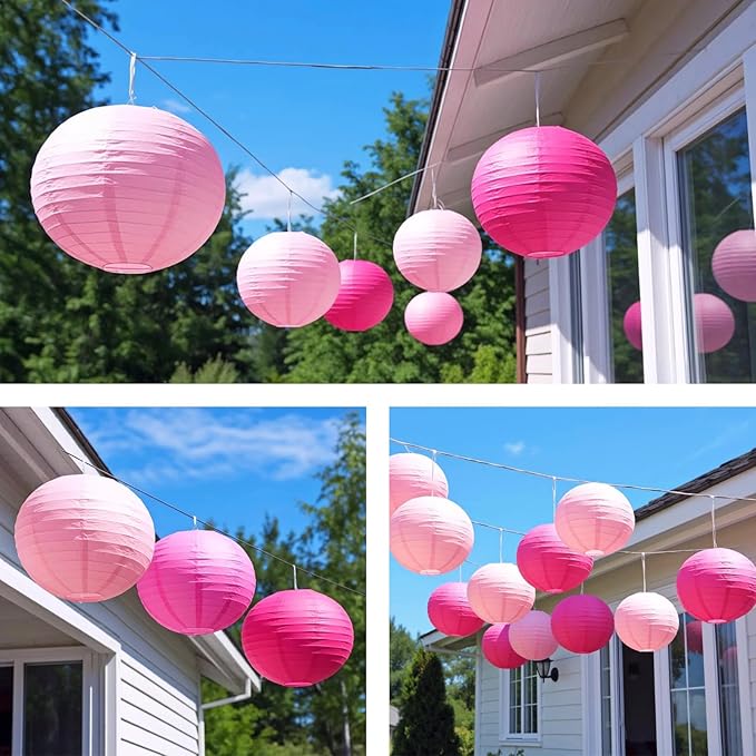 Chinese Paper Lanterns for Birthday Party Decorations – Hanging Rainbow Lanterns for Ceiling Decor, Classroom, Wedding, and Home Party – Pack of 18,Pink and Rose Red(8/10/12-Inch)