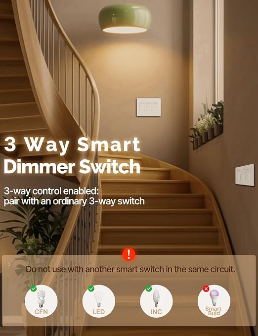MOES Star Ring WiFi Dimmer Light Switch, 3-Way Alexa Google, 3 Gang | Star Ring Night Guide Glow, 1-100% Dimming, 3-Way/Single Pole, Voice/Remote Control, Neutral Wire 2.4GHz WiFi