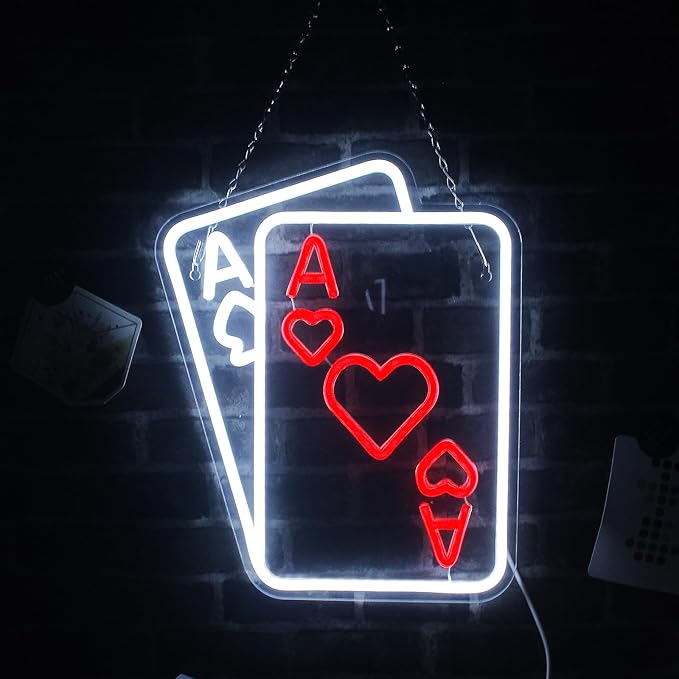 Poker Neon Signs for Wall Decor Led Sign for Poker Room Decor Playing Cards Dice Accessories for Casino Decorations Man Cave Gift