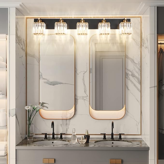 Aipsun Modern Vanity Light Bathroom Lighting Fixtures 5 Light Crystal Bathroom Vanity Light Fixtures (Exclude Bulb)