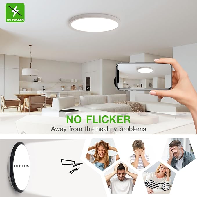 15.8 Inch White LED Flush Mount Ceiling Light Fixture (4 Pcs) | 32W 3200LM, Dimmable Light Brightness, Lower Energy Bills, CRI>88, Eye-Friendly, for Bedroom, Kitchen, Living Room
